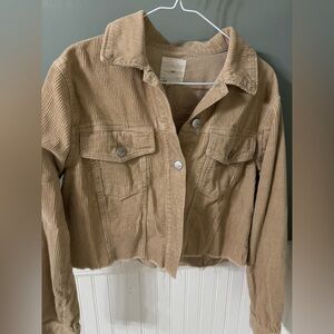 TGLA Women's Tan Corduroy Utility Jacket Cropped Large